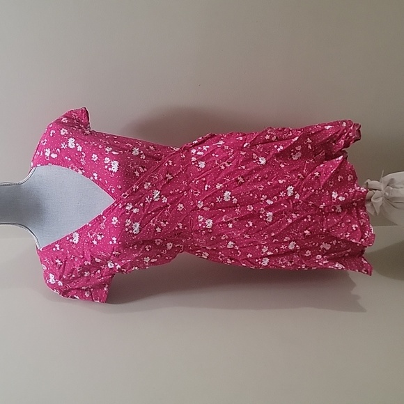 🏷MOSSIMO Women's Pink Floral Ruffle Faux Wrap Mini Dress Short Sleeve Sizelarge - Picture 4 of 9